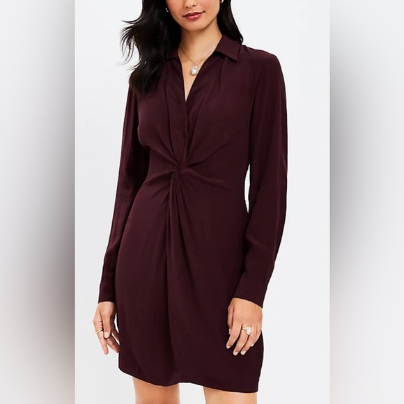 Loft Twist Front Long Sleeved Shirt Dress Size 2 - Picture 1 of 7